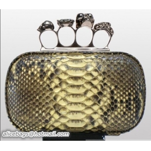 Best Luxury Alexander McQueen Knuckle Box Clutch 9607 Genuine Python Leather PWAM000058