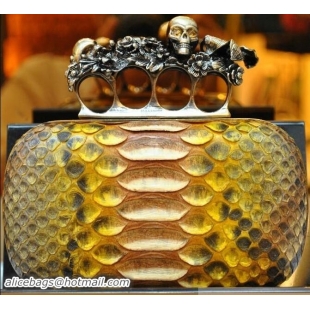 Classic Practical Alexander Mcqueen Knuckle Box Clutch Python Leather PW16