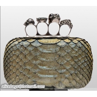 Perfect Alexander Mcqueen Skull Box Clutch 9607 Genuine Python PWAM00002