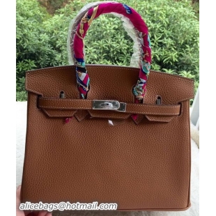 Classic Hot Hermes Birkin 30CM Tote Bags Brown Calfskin Leather BK30 Silver