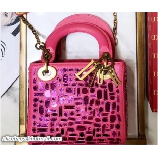 Discount Lady Dior Mini Bag Pink with Chain Embroidered With A Mosaic Of Mirrors 800520 2018