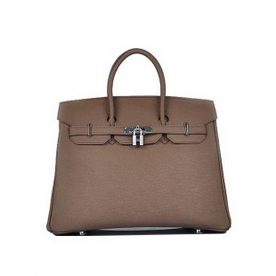 Hot Style Hermes Birkin 35CM Brown Saffiano Leather Tote Bag Silver