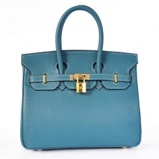 Hermes Birkin 25CM Tote Bags Togo Leather Blue Godlen