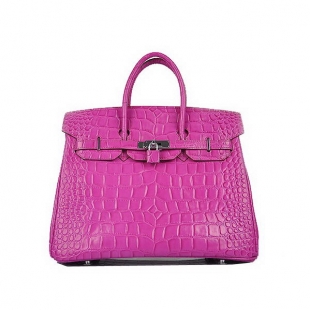 Top Quality Hermes Birkin 35CM Purple Croco Leather Tote Bag Silver