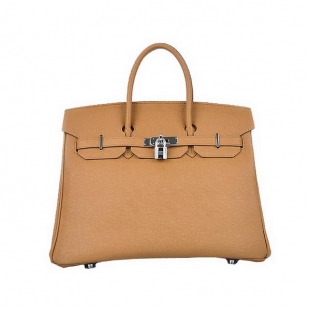 Hermes Birkin 35CM Light Coffee Saffiano Leather Tote Bag Silver