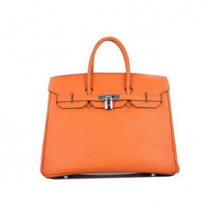 Hermes Birkin 35CM Orange Saffiano Leather Tote Bag Silver