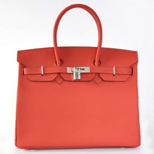 Hermes Birkin 35CM Tote Bags Togo Leather Light Red Silver