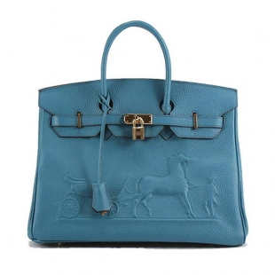 Hermes Birkin 35cm Horse-Drawn 6089 Blue Golden