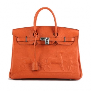 Hermes Birkin 35cm Horse-Drawn 6089 Orange Silver