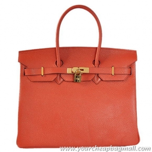 Hermes Birkin 35CM Tote Bags Togo Leather Mid Red Golden