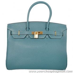 Hermes Birkin 35CM Tote Bags Smooth Togo Leather Blue Golden