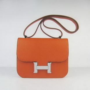 Hermes Constance Bag Orange Oxhide Leather Silver