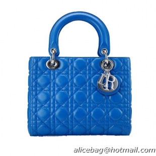 Lady Dior Bag mini Bag Blue Original Sheepskin Leather D44551 Silver