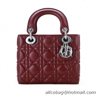 Lady Dior Bag Nano Bag Burgundy Original Leather D44552 Silver