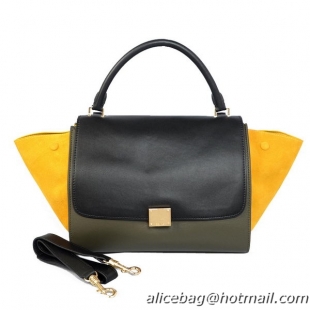 Celine Trapeze Bag Calfskin & Nubuck Leather C008B Black&Green&Yellow