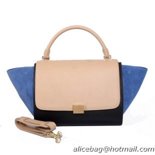 Celine Trapeze Bag Calfskin & Nubuck Leather C008B Beige&Black&Blue