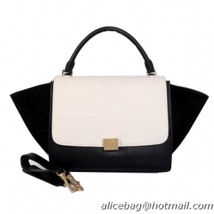 Celine Trapeze Bag Calfskin & Nubuck Leather C008B White&Black