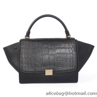 Celine Trapeze Bag Croco Calfskin Leather C008B Black