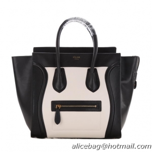 Celine Luggage Mini Boston Tote Bags Smooth Leather C104 Black&White