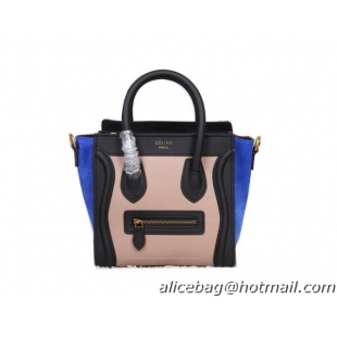 Celine Luggage Nano Bag Original Leather 88023 Apricot&Black&Blue