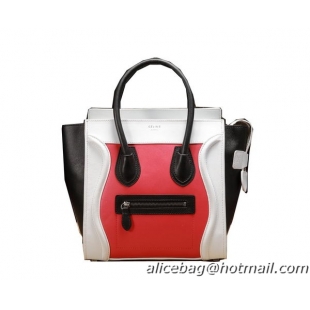 Celine 3307 White&Black&Red Original Leather Luggage Micro Boston Bag