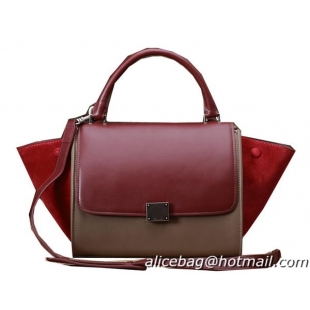 Celine mini Trapeze Top Handle Bag Original Leather 3342S Wine&Khaki