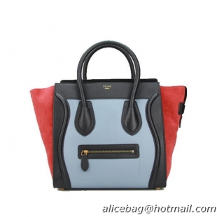 Celine Luggage Mini Bag Original Nubuck Leather CL88022 SkyBlue&Red&Black