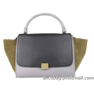 Celine Nubuck Leather Trapeze Bag CL88037 Black&Grey&Khaki