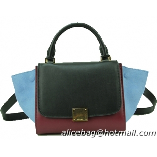 Celine Nano Trapeze Bag Nubuck Leather C88038 Black&Wine&SkyBlue