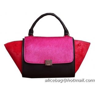 Celine mini Trapeze Top Handle Bag Horse Hair 3342S Rose&Black&Red