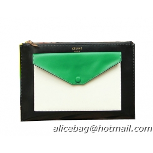 Celine Pocket Handbag in Seashell Smooth Calfskin 17538 Green&Black