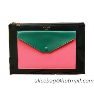 Celine Pocket Handbag in Seashell Smooth Calfskin 17538 Green&Pink