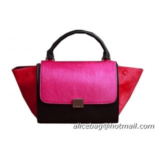 Celine Trapeze Top Handle Bag Horse Hair 3342 Rose&Black&Red