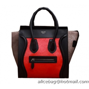 Celine Luggage Micro Boston Bag Horse Hair 3307 Red&Black