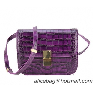 Celine Classic Box Small Flap Bag Croco Leather 88007 Purple