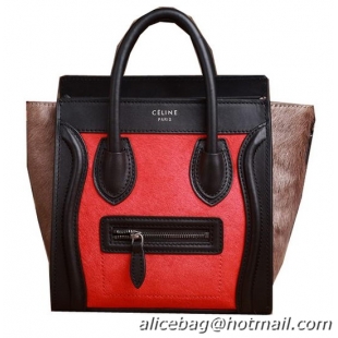 Celine Luggage Nano Boston Bag Horse Hair 3309 Red&Black