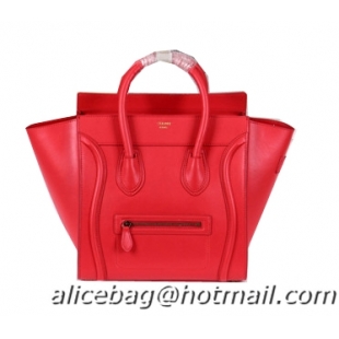 Celine Luggage Mini Boston Tote Bags Calfskin Leather CL3308 Red