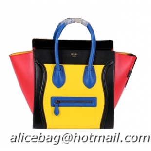 Celine Luggage Mini Boston Tote Bags Calfskin Leather CL3308 Yellow&Black&Red