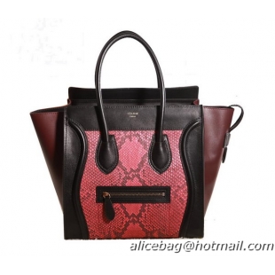 Celine Luggage mini Boston Bag Original Snake Leather 3308 Red&Black