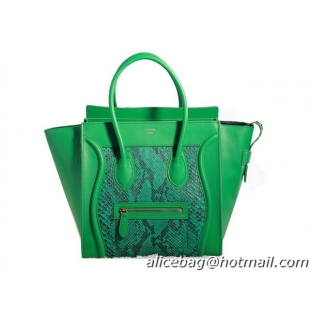 Celine Luggage mini Boston Bag Original Snake Leather 3308 Green