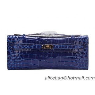 Hermes Kelly Clutch Bag Croco Leather K1002 Blue