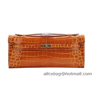 Hermes Kelly Clutch Bag Croco Leather K1002 Brown