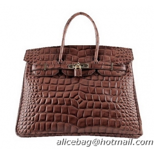 Hermes Birkin 35CM Tote Bags Brown Croco Leather H6089 Gold