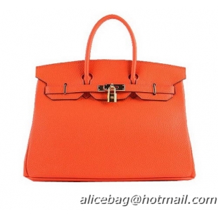 Hermes Birkin 35CM Tote Bags Orange Grainy Leather H-35 Gold