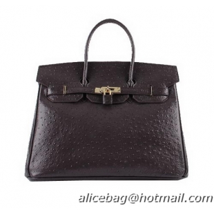 Hermes Birkin 35CM Tote Bags Dark Brown Ostrich Leather H6089 Gold