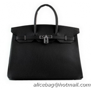 Hermes Birkin 35CM Tote Bags Black Grainy Leather H-35 Silver