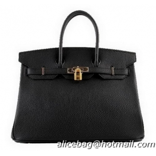 Hermes Birkin 35CM Tote Bags Black Grainy Leather H-35 Gold