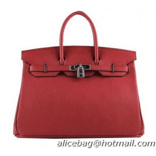 Hermes Birkin 35CM Tote Bags Red Grainy Leather H-35 Silver