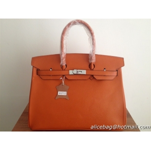 Hermes Birkin 35CM Tote Bag Orange Clemence Leather H6089 Silver