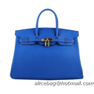 Hermes Birkin 35CM Tote Bags Blue Grainy Leather H-35 Gold